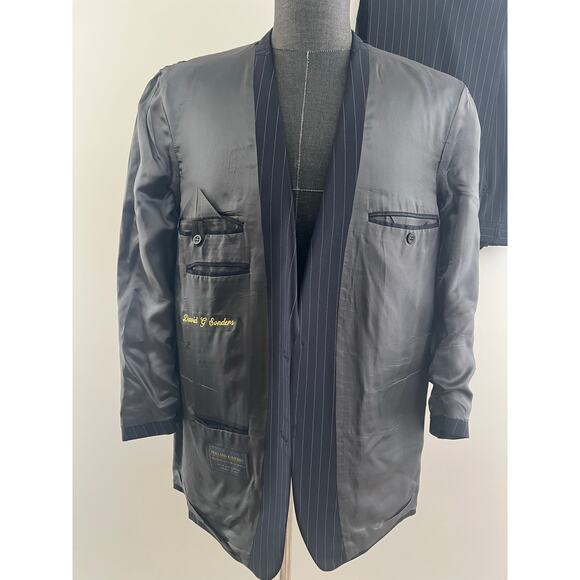 Holland & Sherry 100% Wool 2 Pc Suit Dark Blue Pastel Pinstripes Size 40 36 JP - Picture 4 of 12